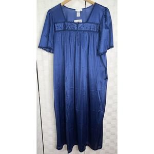 Vintage Sears Fundamentals Royal Blue Nightgown Women’s Large Short Sleeve Maxi